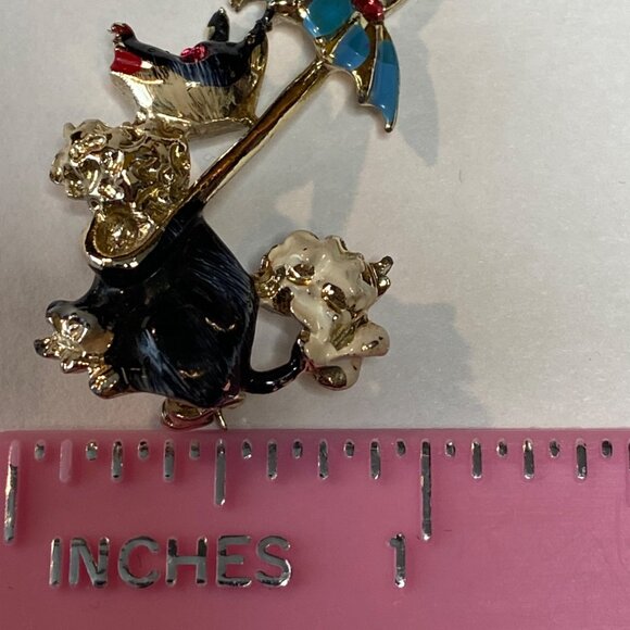 Vintage Poodle Brooch With Blue Umbrella & Rhinestone Eyes J0134 - Picture 12 of 16